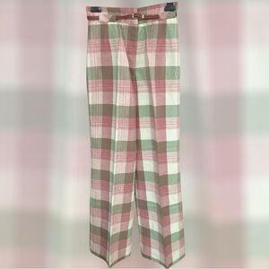 VINTAGE JC PENNY HIGH WAIST PASTEL PINK/GREEN PLAID WIDE LEG PANTS SZ 9 NWT